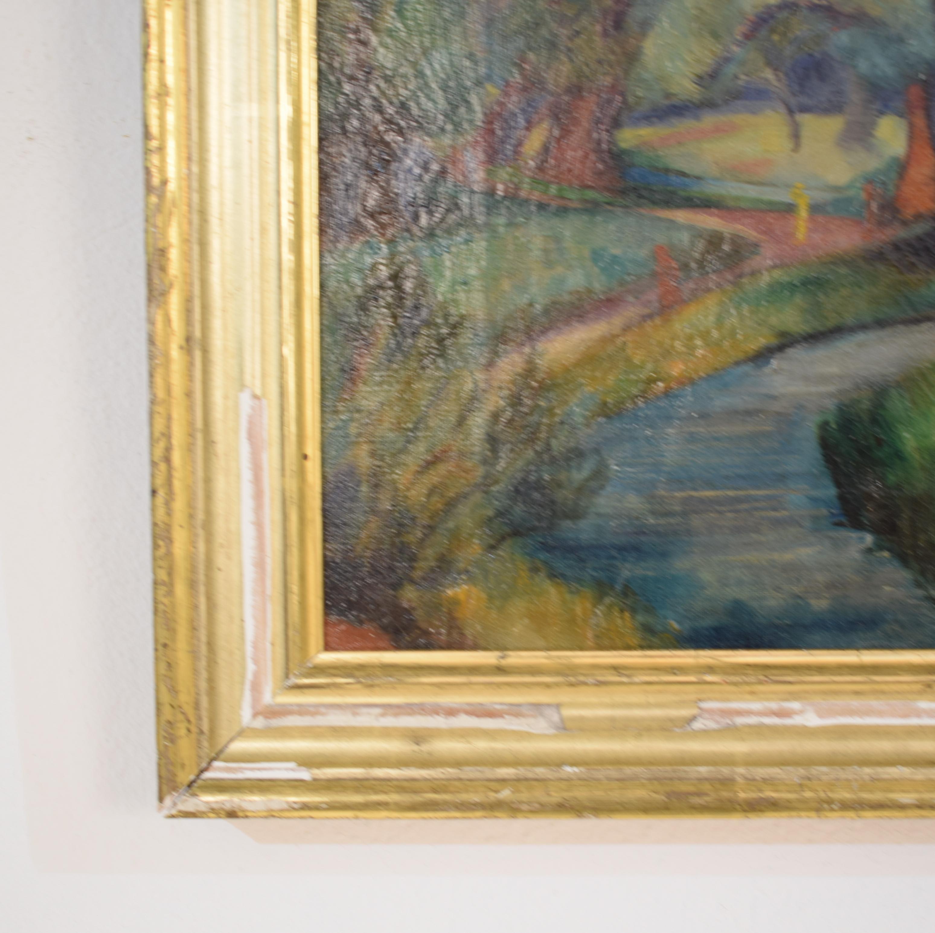 Expressionist Early 20th Century German Art Deco Landscape Oil Painting, circa 1935