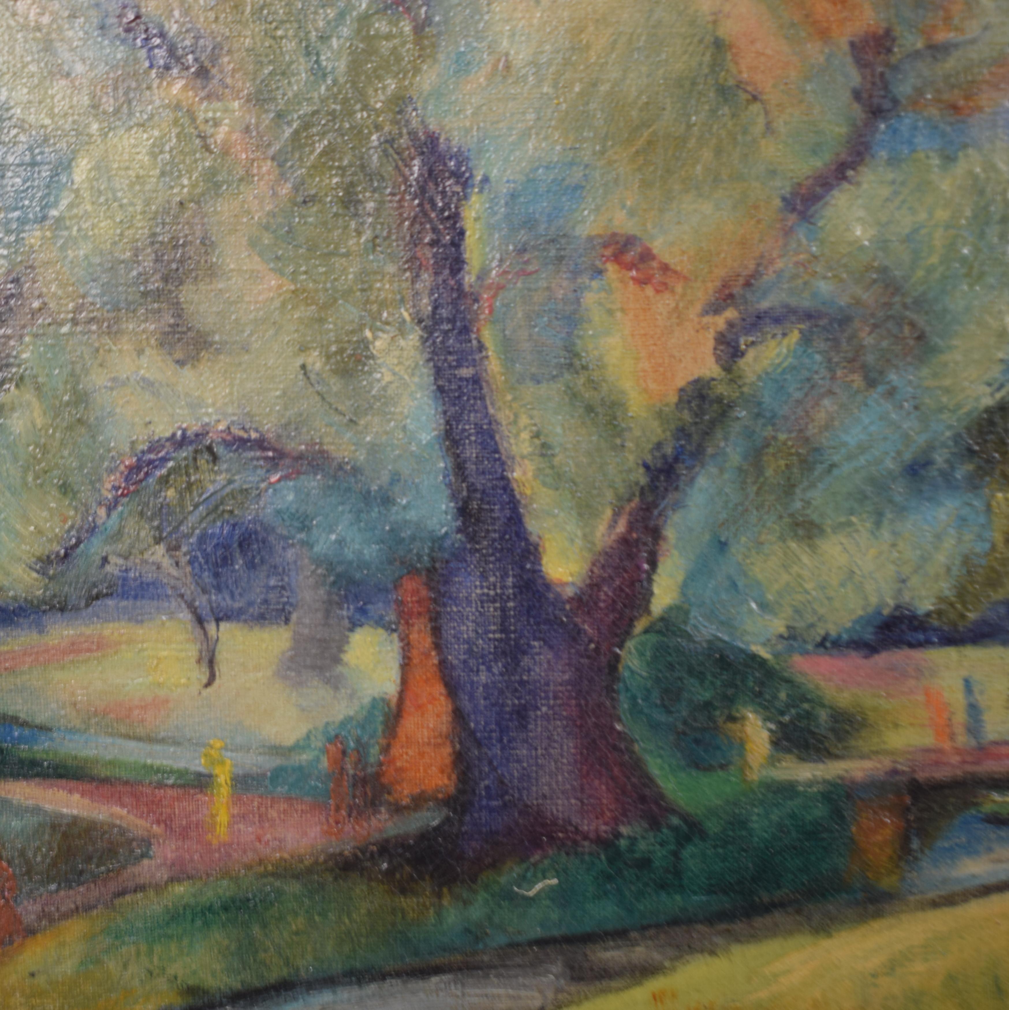 Mid-20th Century Early 20th Century German Art Deco Landscape Oil Painting, circa 1935