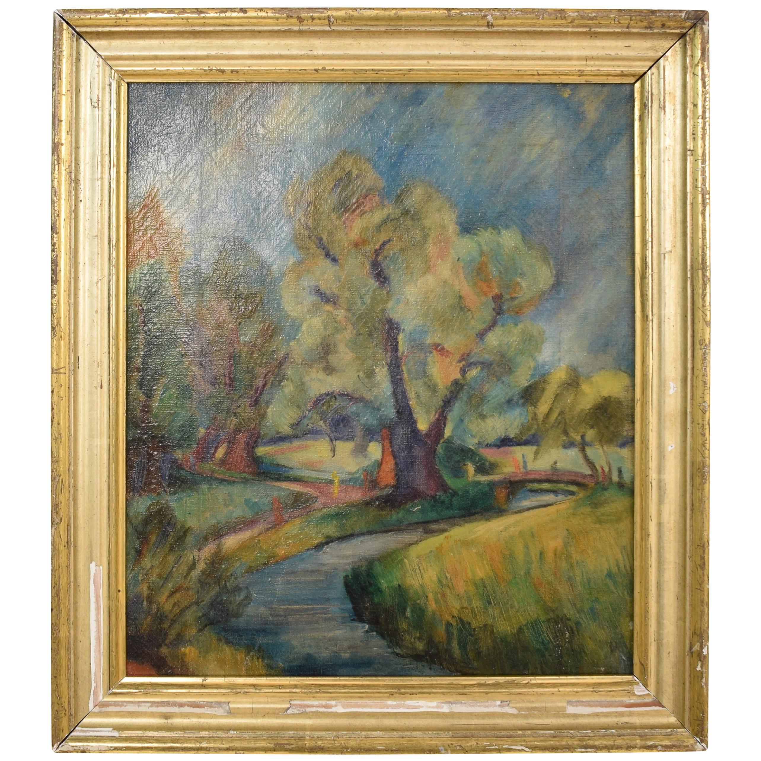 Early 20th Century German Art Deco Landscape Oil Painting, circa 1935
