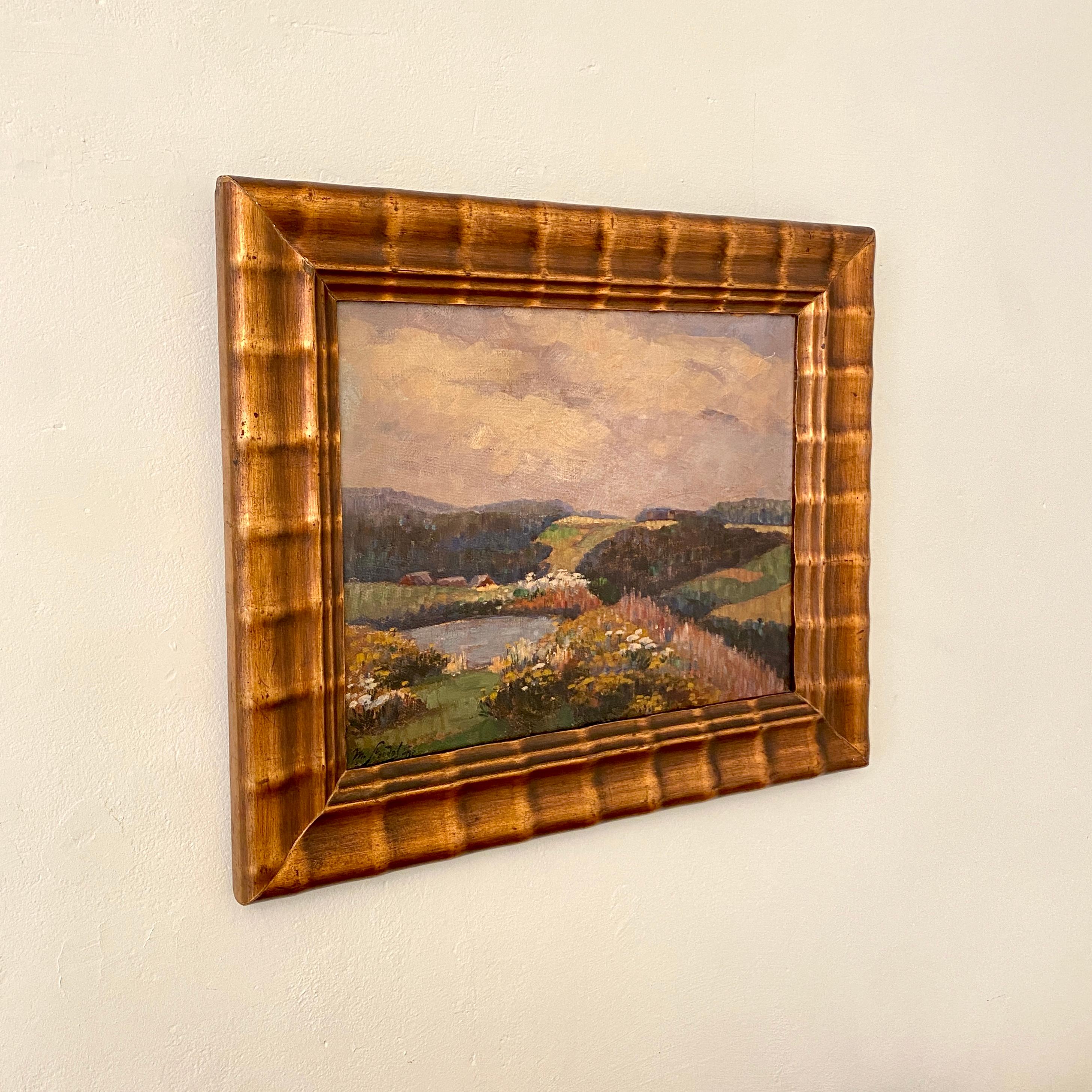 Early 20th Century German Art Deco Landscape Oil Painting Frame, circa 1920 In Good Condition In Berlin, DE