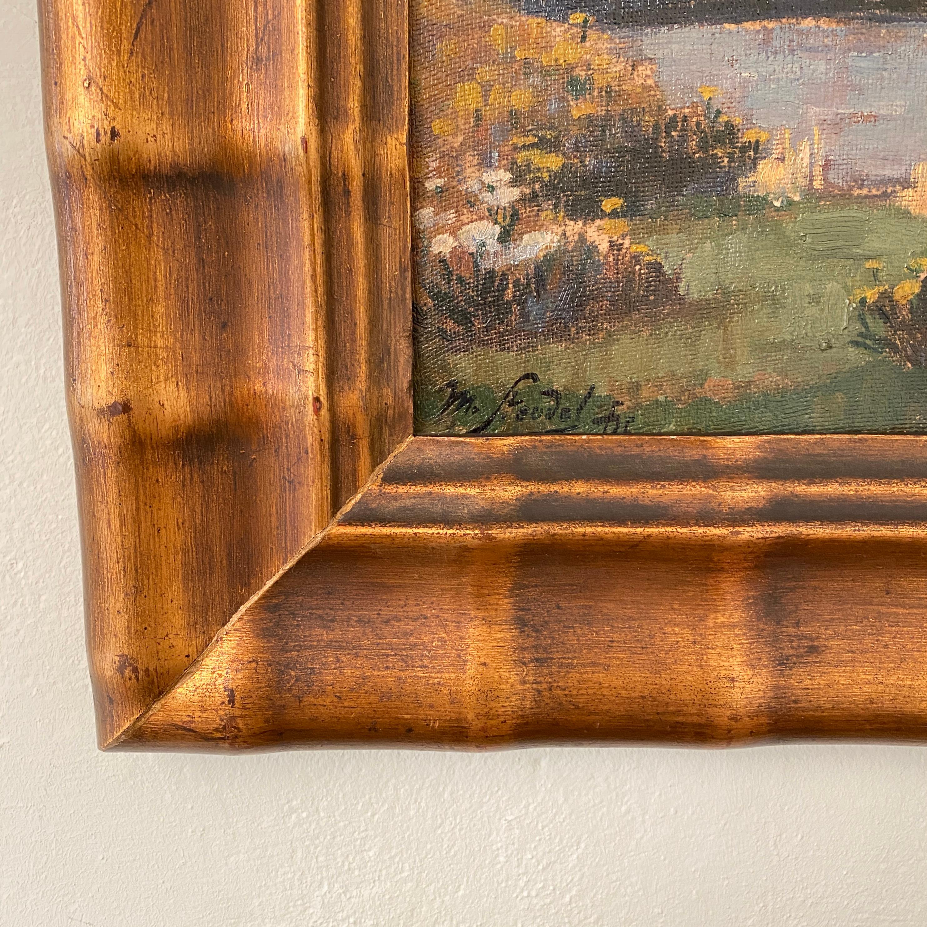 Early 20th Century German Art Deco Landscape Oil Painting Frame, circa 1920 3