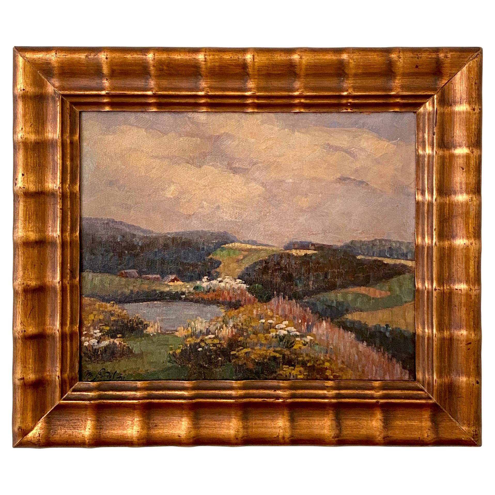 Early 20th Century German Art Deco Landscape Oil Painting Frame, circa 1920