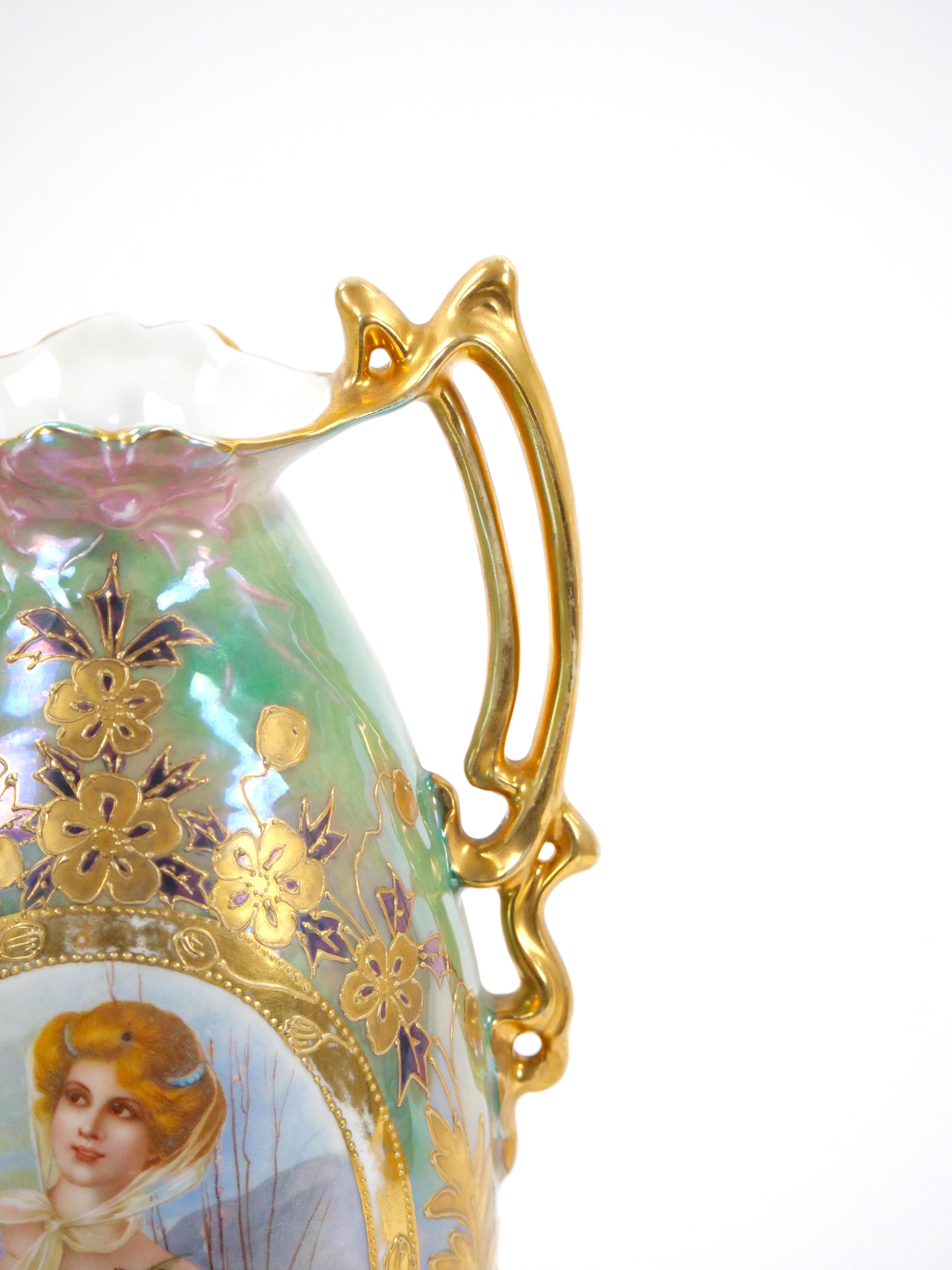 Vases en porcelaine peints à la main et dorés Art Nouveau allemand du début du 20e siècle en vente 3
