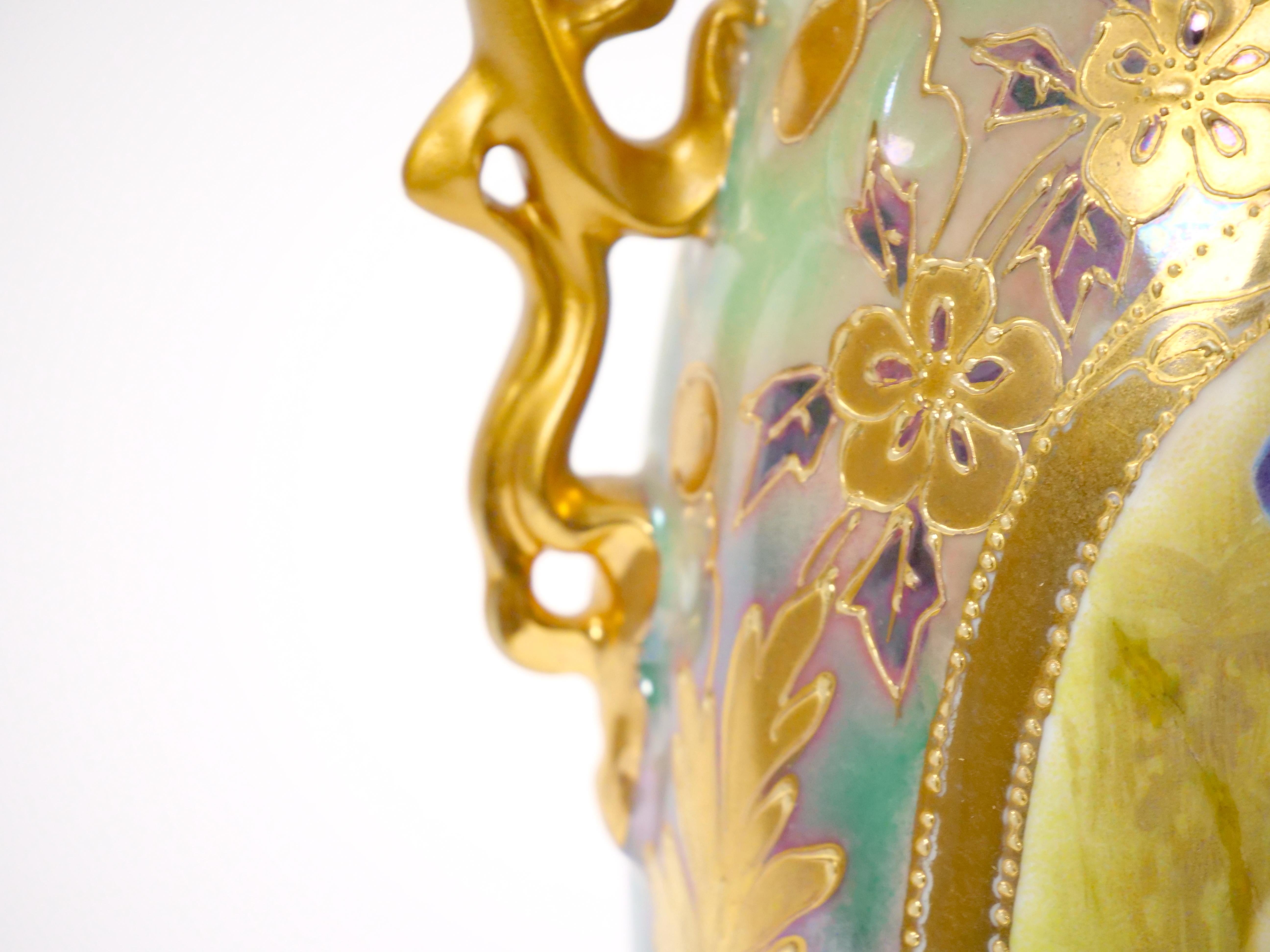 Early 20th Century German Art Nouveau Hand-Painted / Gilt Porcelain Vases For Sale 9