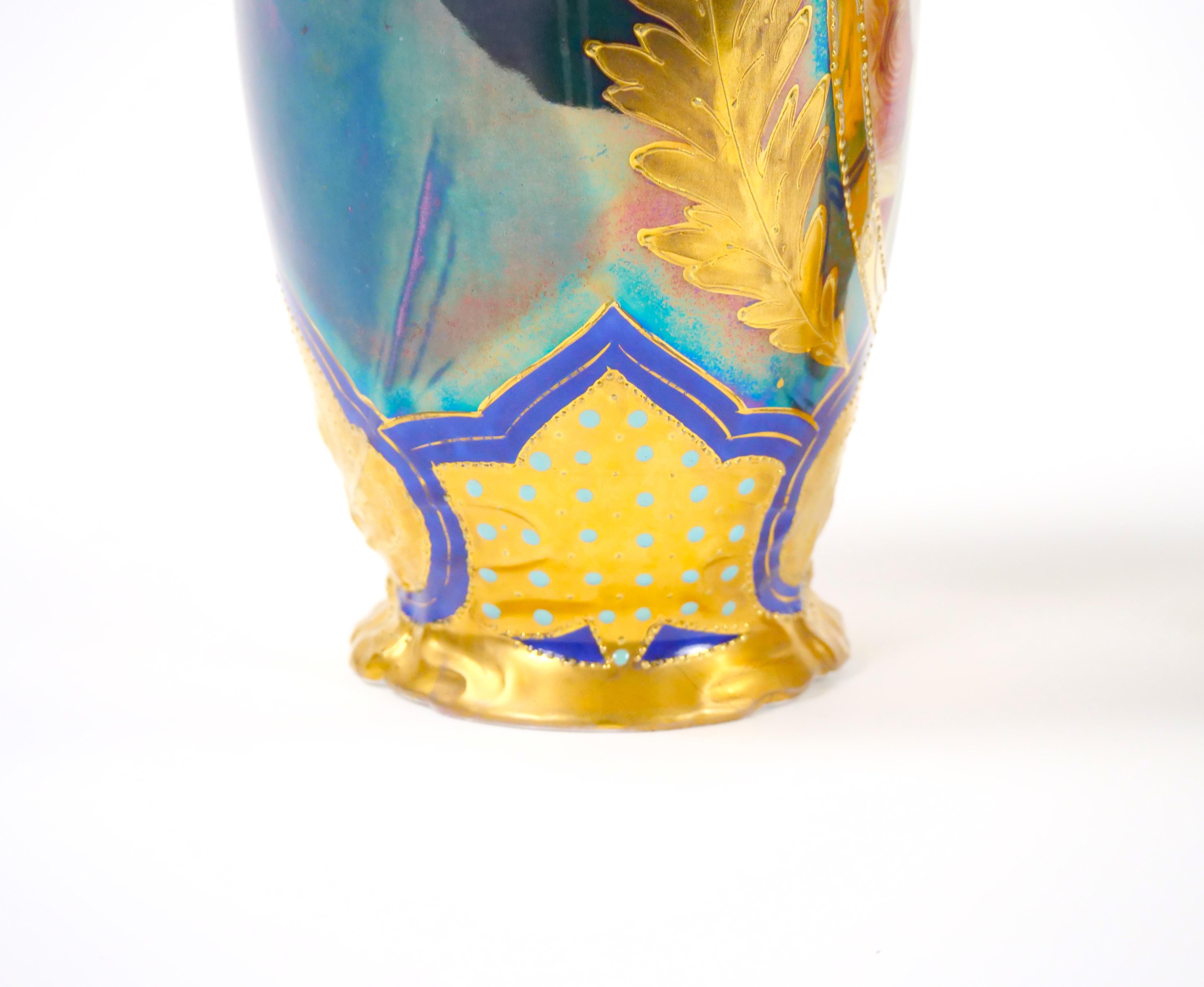 Early 20th Century German Art Nouveau Hand-Painted / Gilt Porcelain Vases For Sale 10