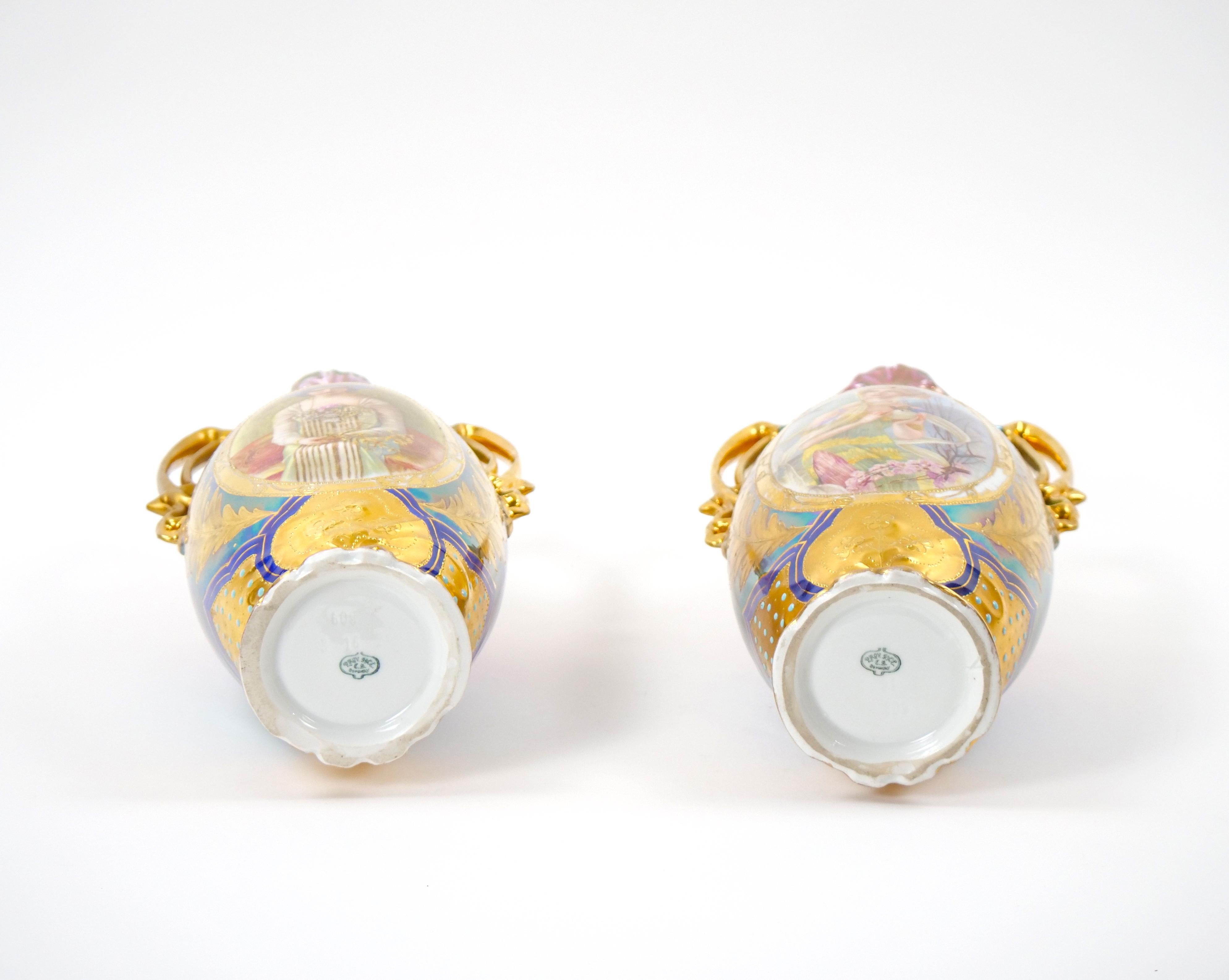 Vases en porcelaine peints à la main et dorés Art Nouveau allemand du début du 20e siècle en vente 9