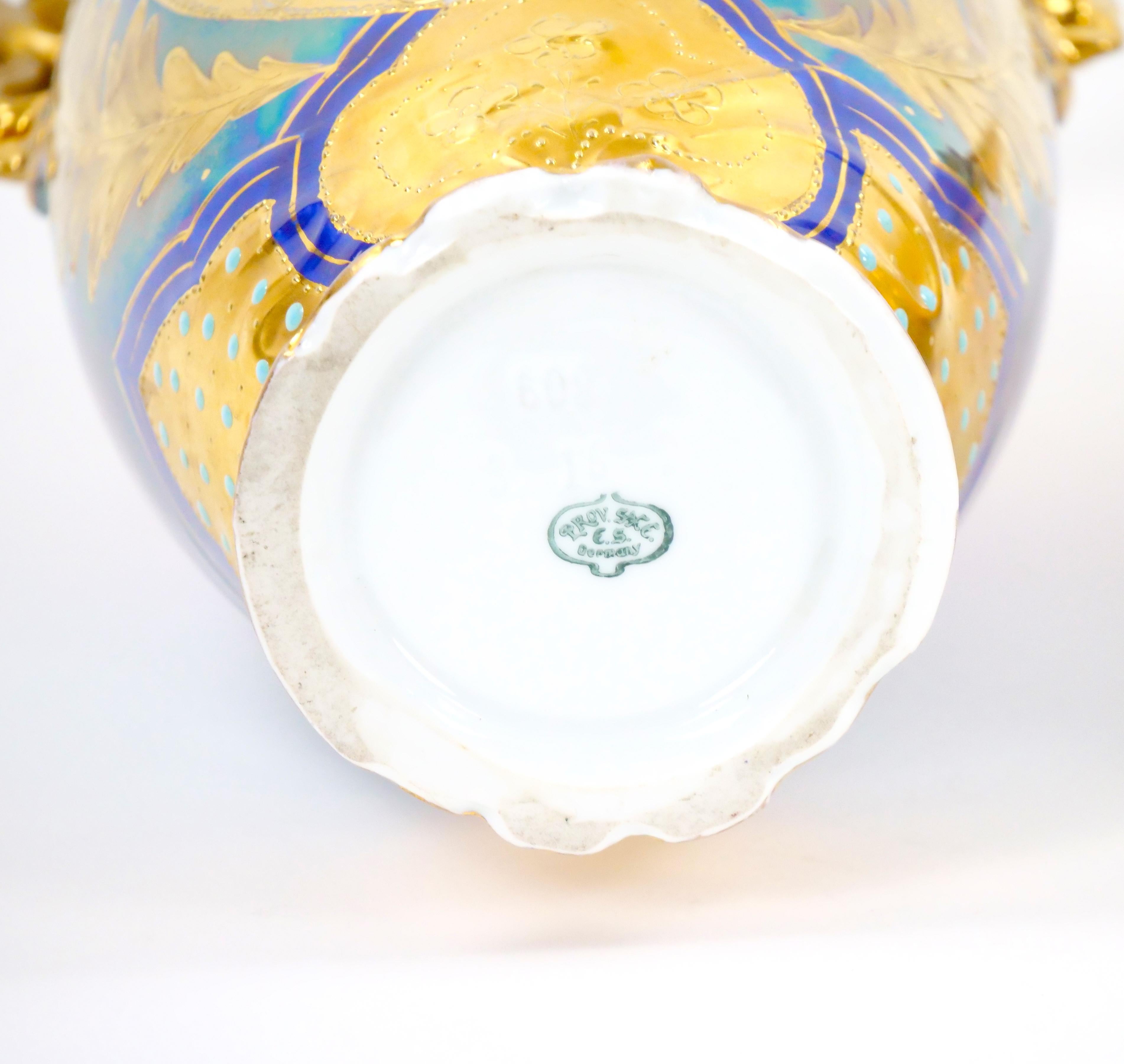 Early 20th Century German Art Nouveau Hand-Painted / Gilt Porcelain Vases For Sale 14