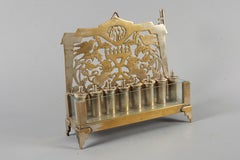Early 20th Century German Brass and Glass Hanukkah Lamp Menorah