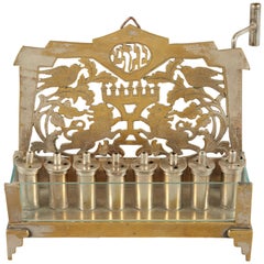 Early 20th Century German Brass and Glass Hanukkah Lamp Menorah