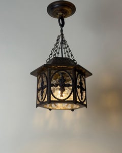 Early 20th Century German Brass and Textured Glass Chinoiserie Lantern