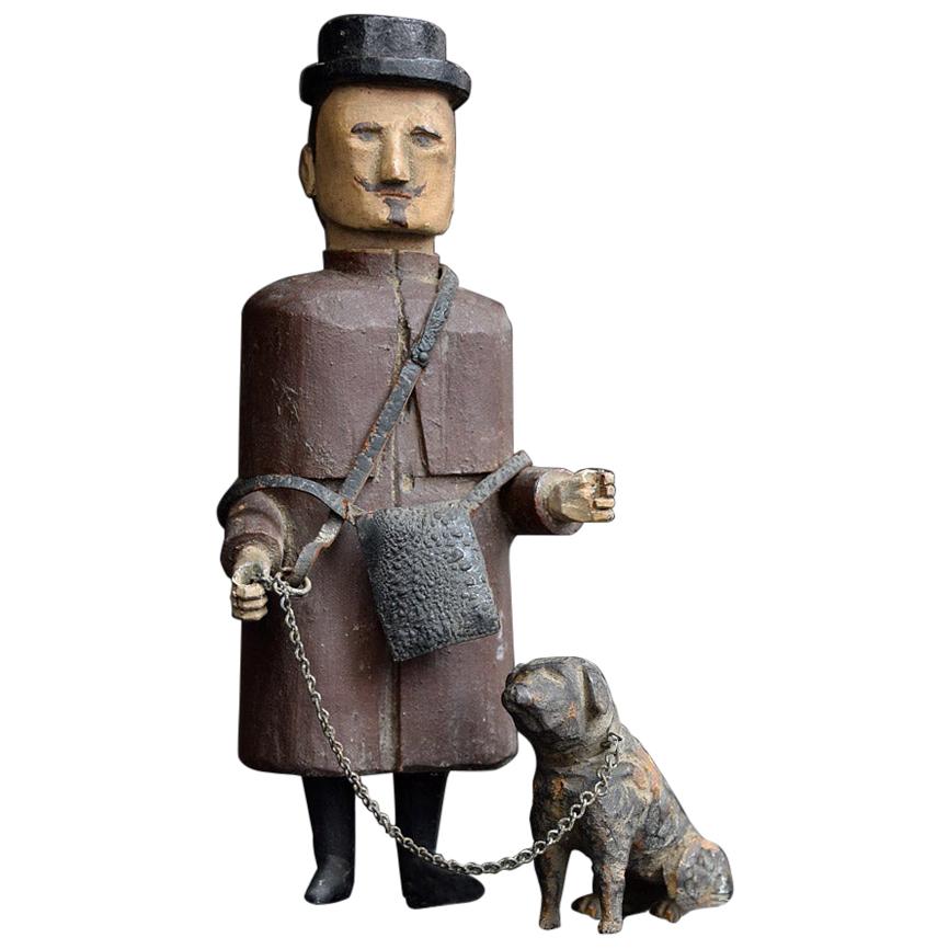 Early 20th Century German Carved Figure of a Man and His Dog