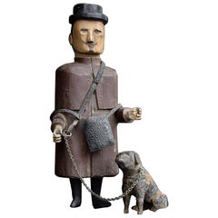 Antique Early 20th Century German Carved Figure of a Man and His Dog