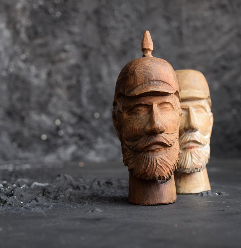 Early 20th Century German FolkArt Carved Wooden Puppet Heads at 1stDibs
