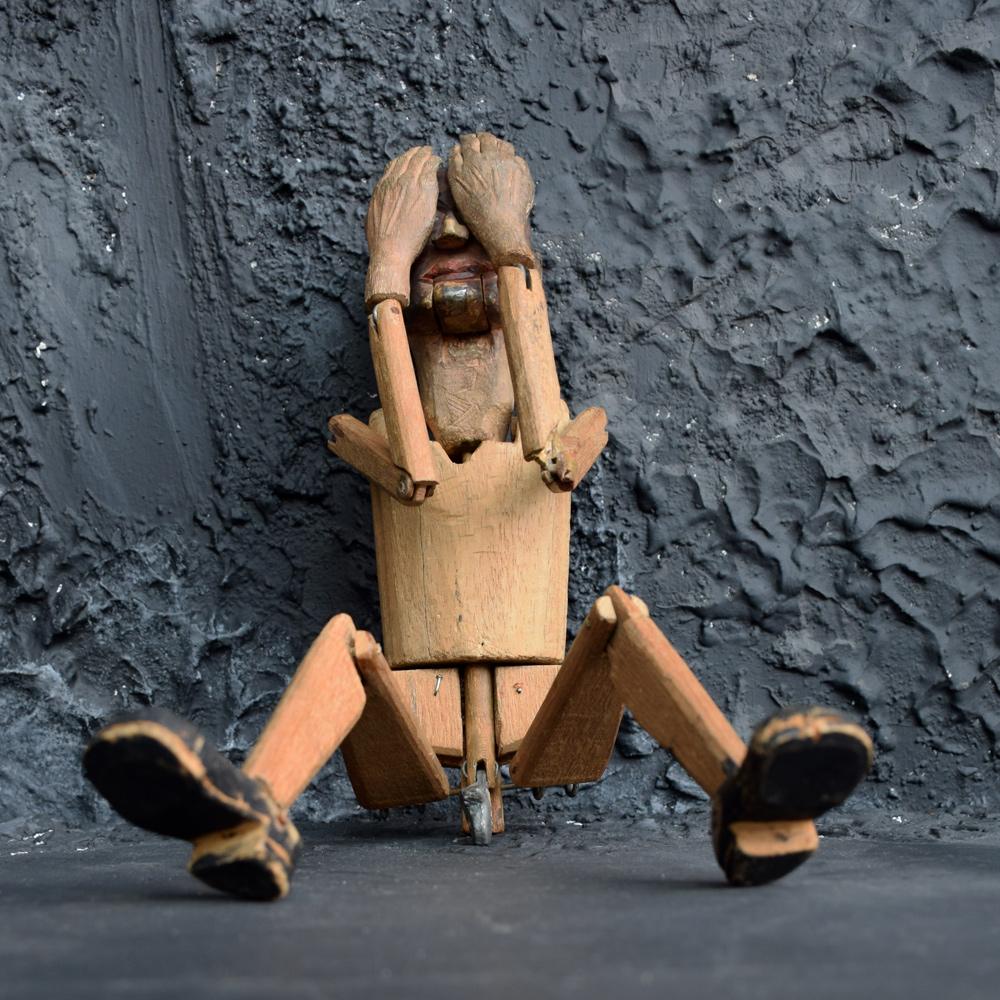 Mr Scrotum
We are proud to offer a very unusual and unique early 20th century German folk-art jig doll. This item is unique in form especially as it has what seems to resemble a pair of lead weighted scrotum hanging between its legs. Fully