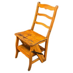 Vintage Early 20th Century German French Metamorphic Library Steps Farmhouse Chair 1900s