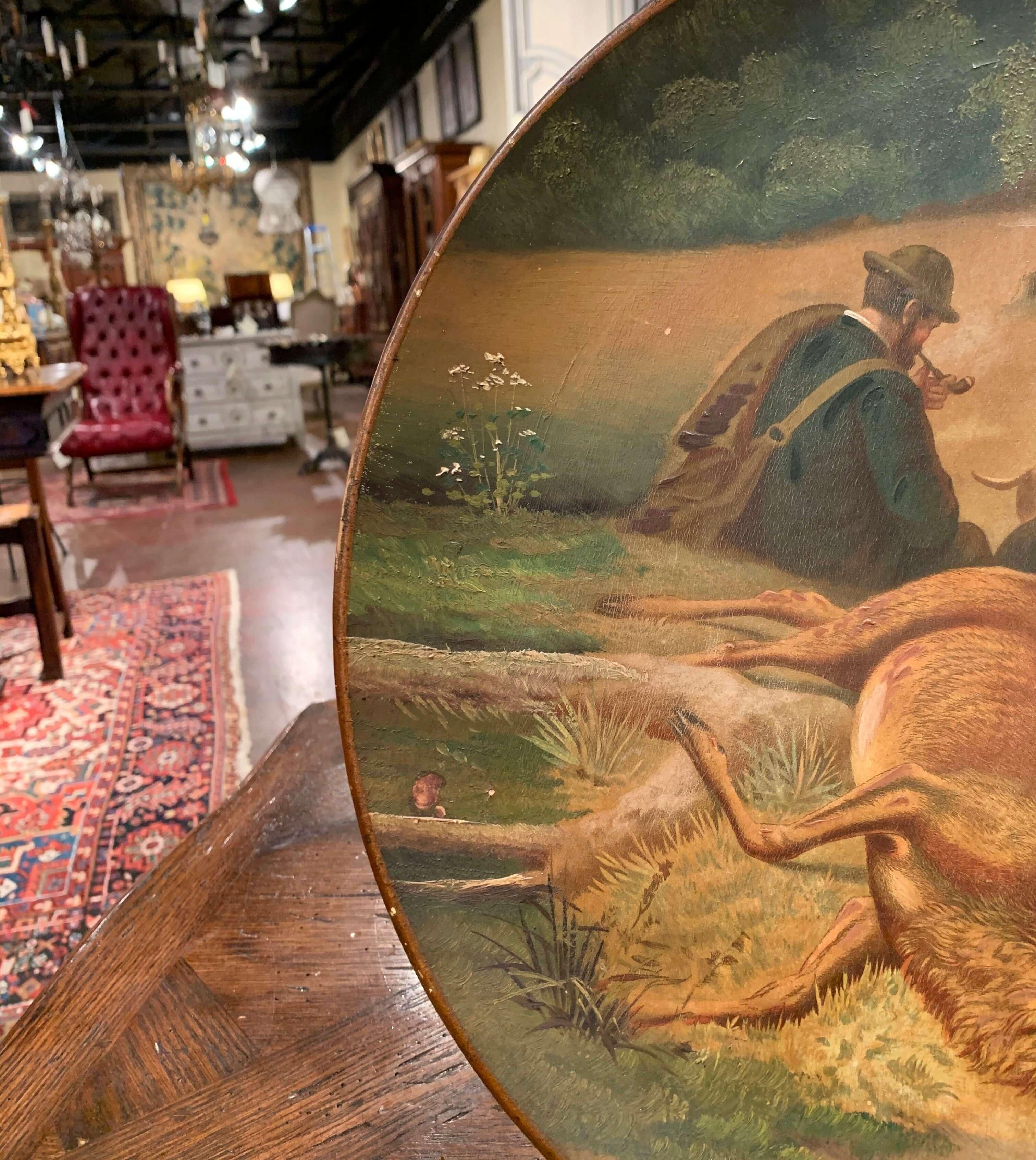 Plato de pared de cerámica pintada a mano alemana de principios del siglo XX con escena de caza en Bueno estado para la venta en Dallas, TX