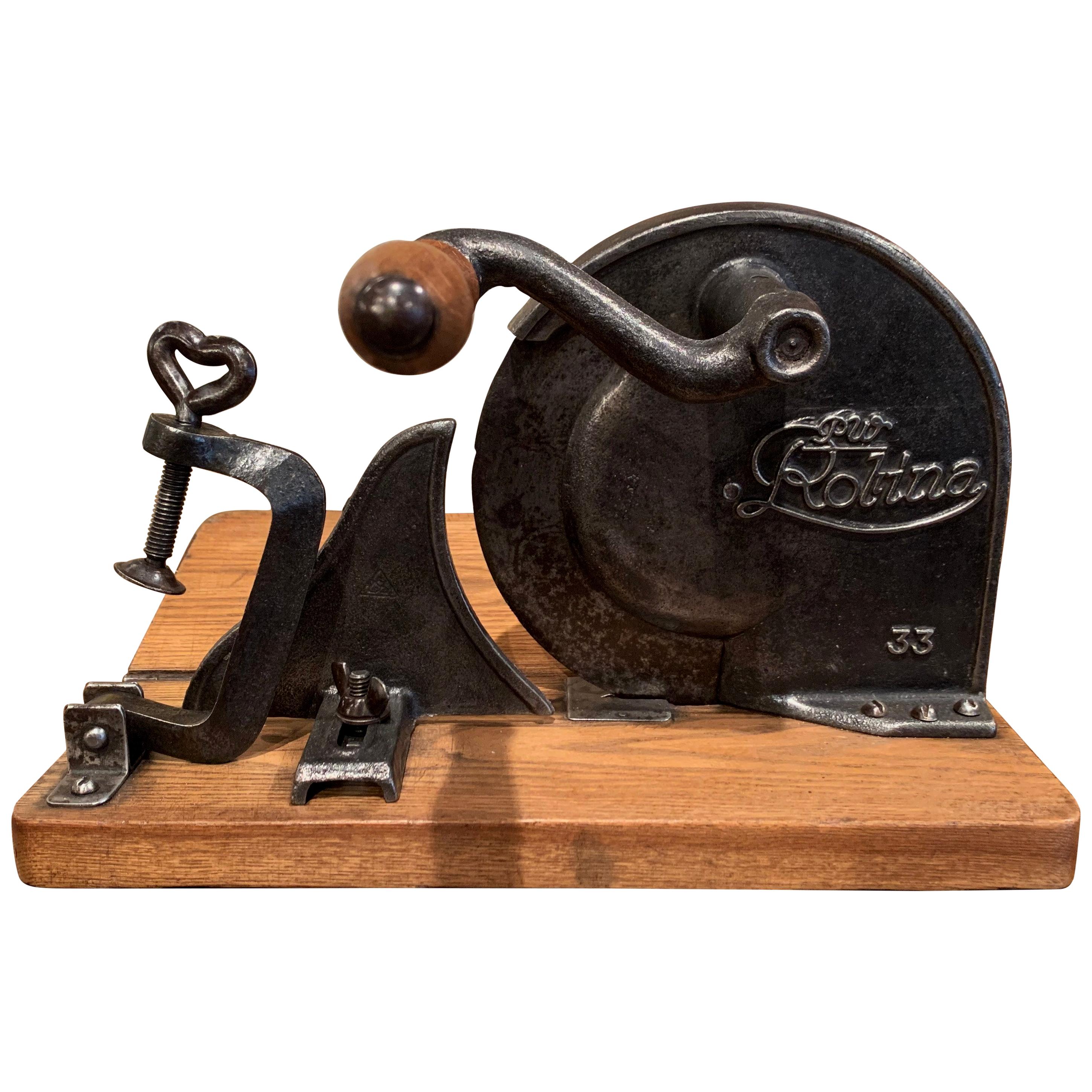 Early 20th Century German Iron and Wood Adjustable Meat and Bread Slicer