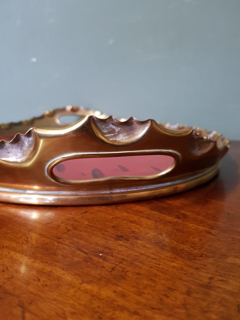 Early 20th Century German Jugendstil Serving Tray with Brass Border For Sale 2