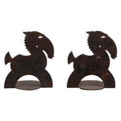 Antique Early 20th Century German Mule Form Folk Art Book Ends in Metal