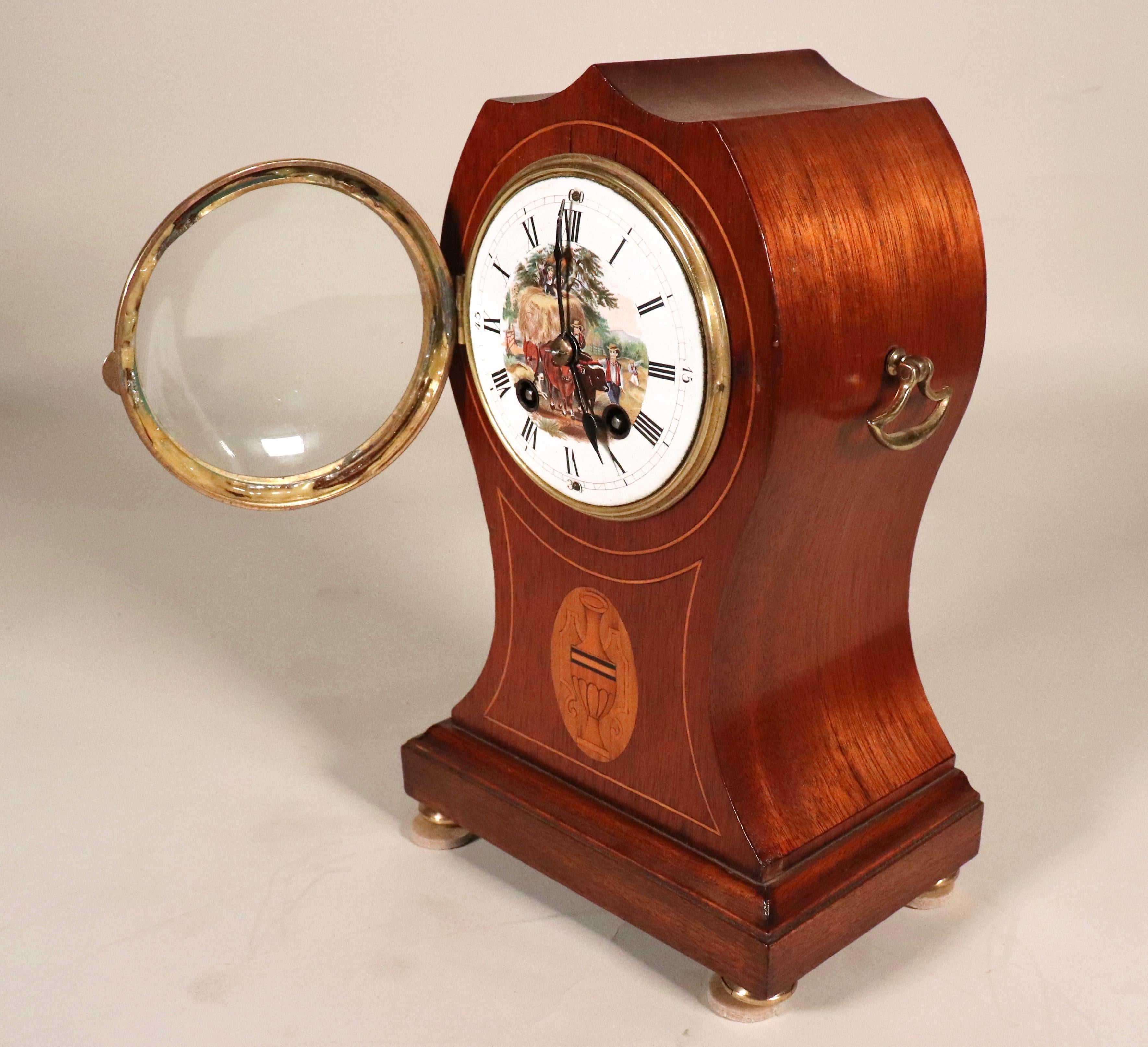Porcelain Early 20th Century German Philipp Haas & Sohne Balloon Shaped Mantel Clock For Sale