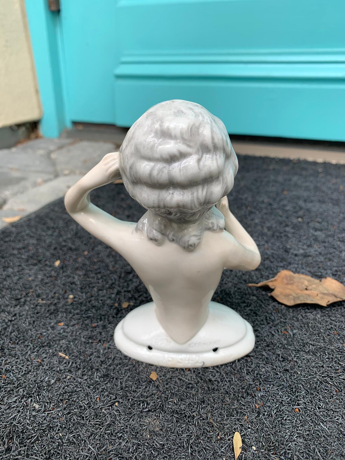 Early 20th Century German Porcelain Marie Antoinette Style Half-Doll Figure In Good Condition For Sale In Atlanta, GA