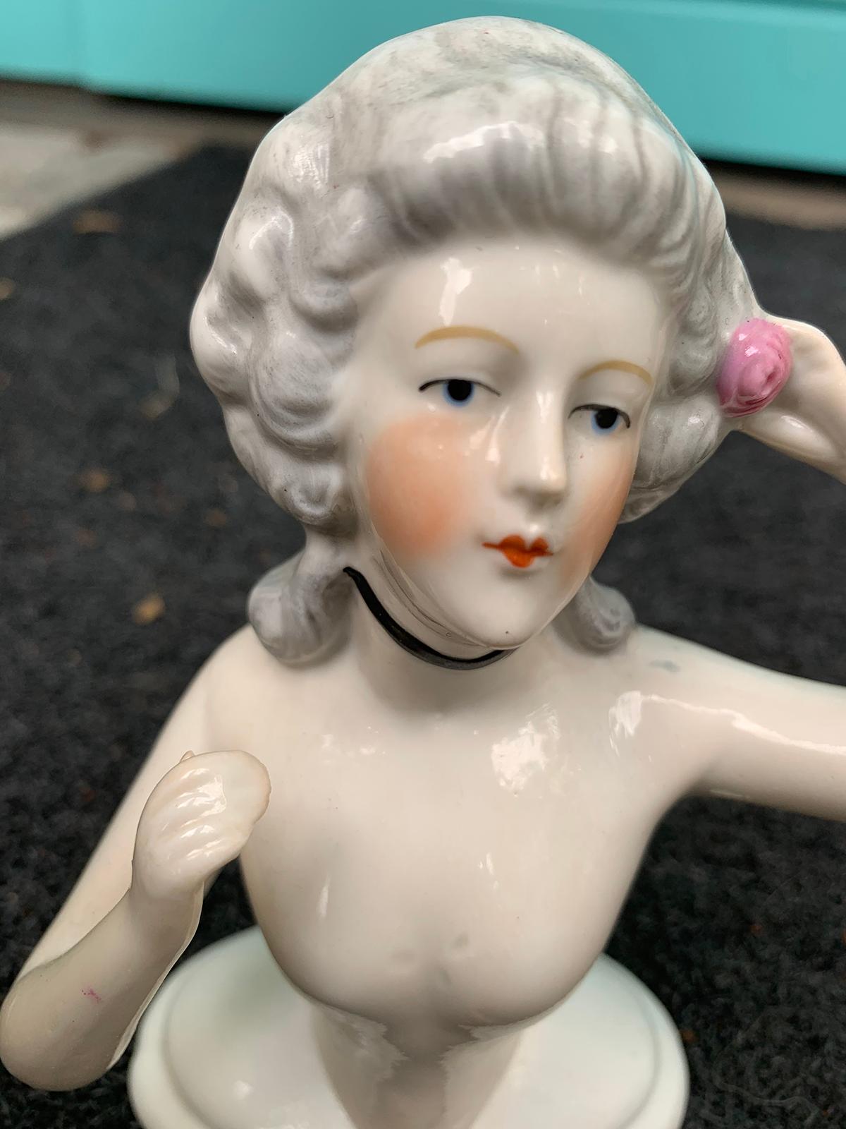 Early 20th Century German Porcelain Marie Antoinette Style Half-Doll Figure For Sale 2