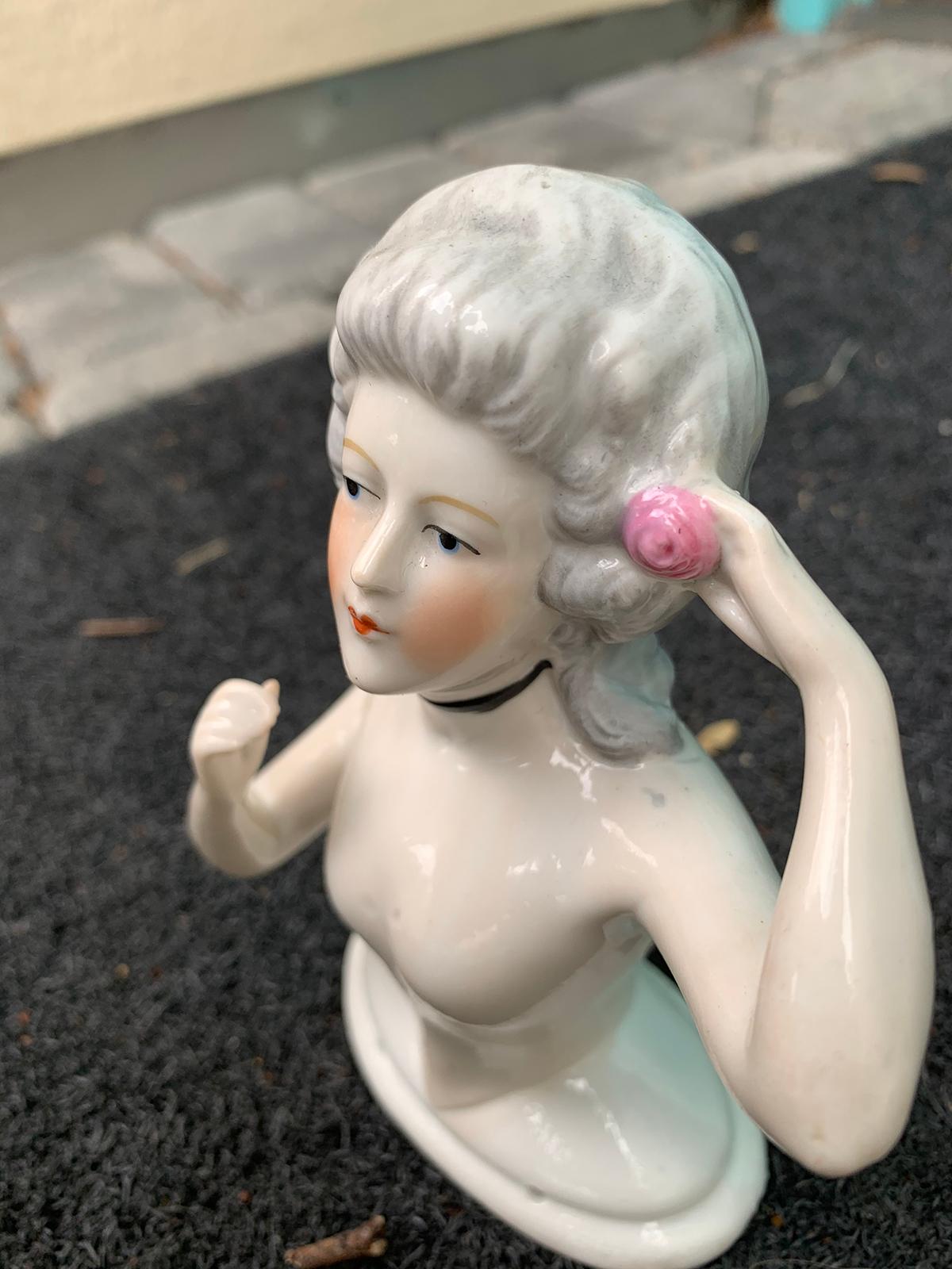 Early 20th Century German Porcelain Marie Antoinette Style Half-Doll Figure For Sale 3