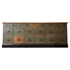 Antique Early 20th Century German Shop Counter or Bank of Drawers in Original Paint