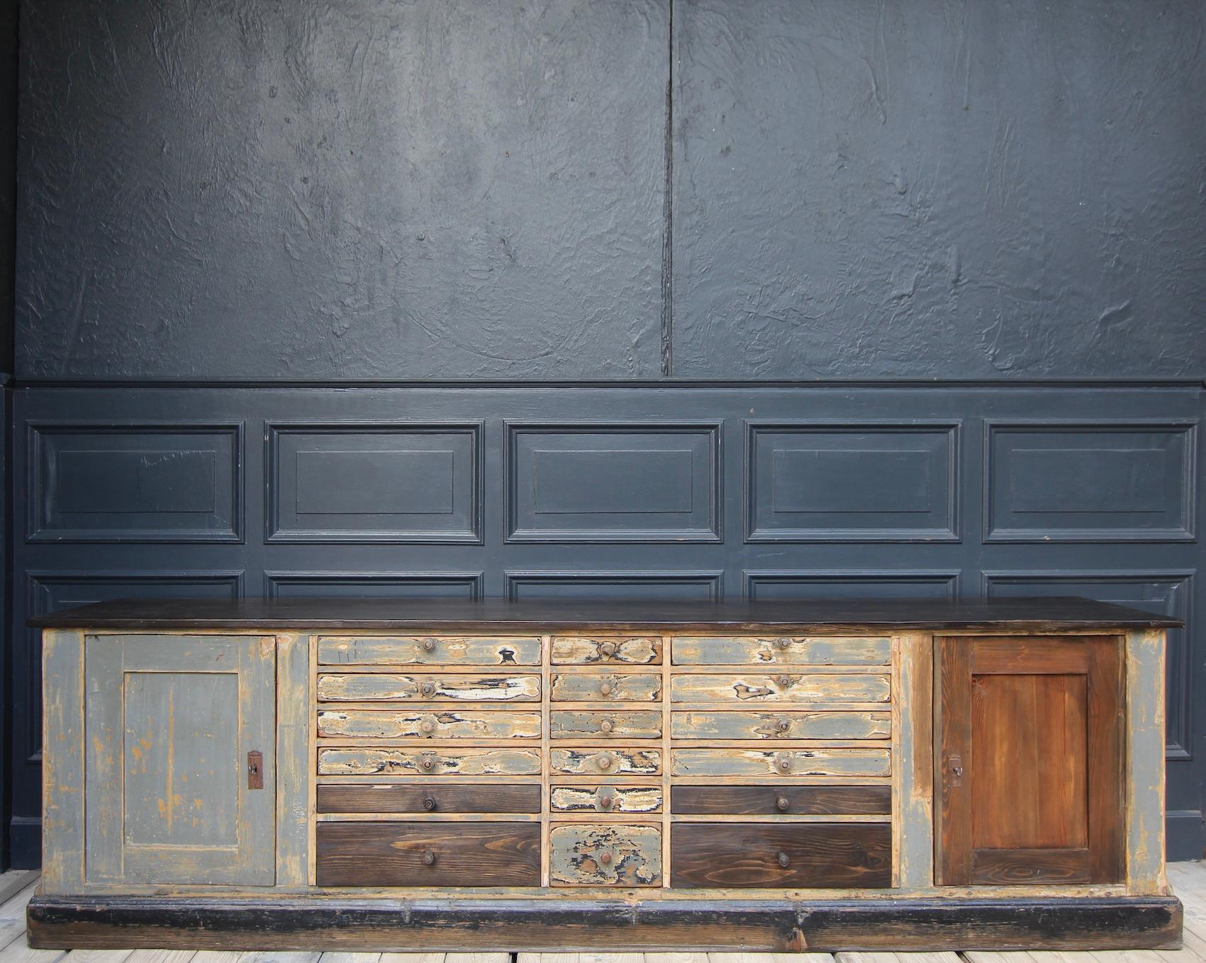 Painted Early 20th Century German Shop Counter or Sideboard in original Paint