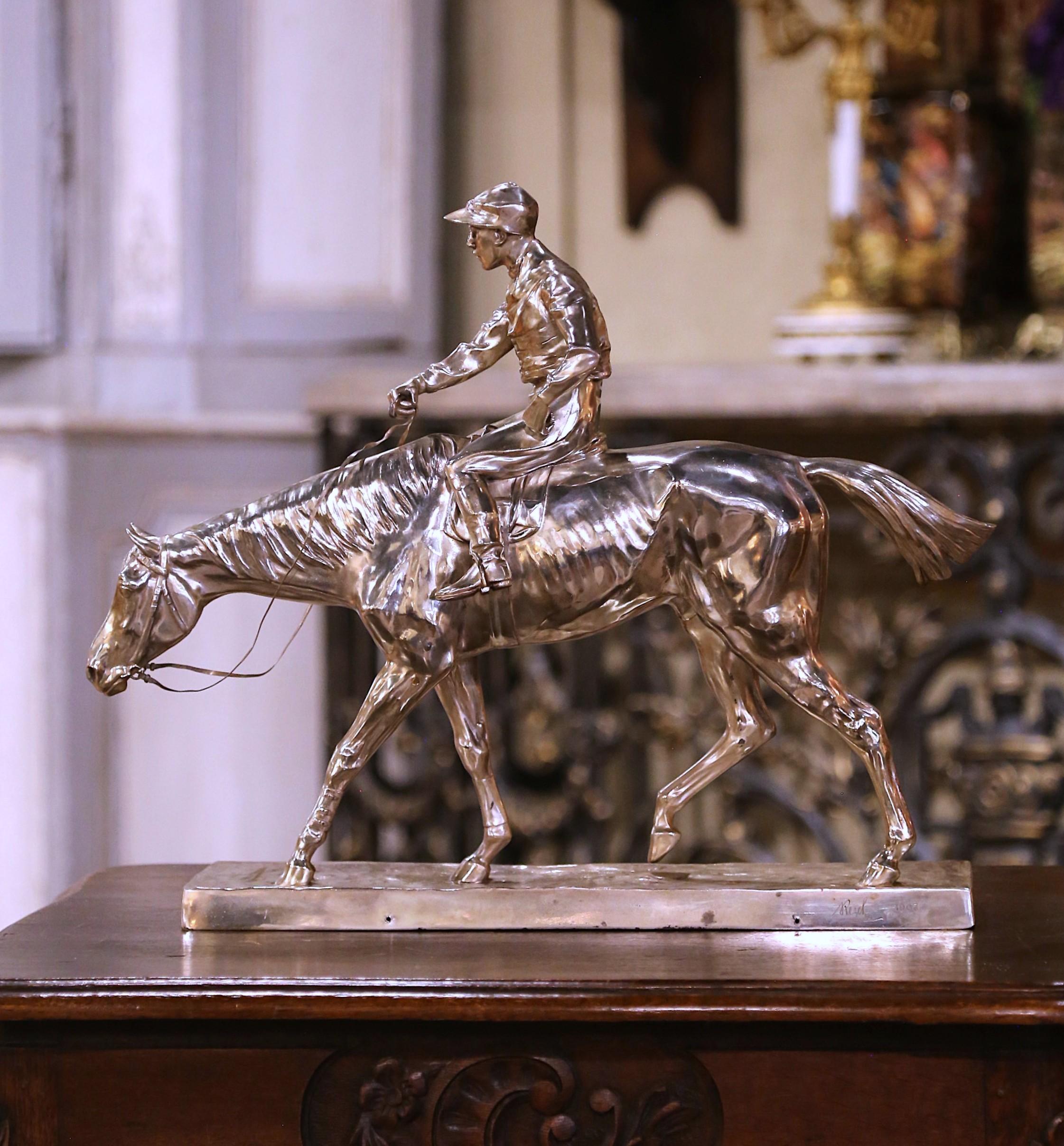 Decorate an office or study with this large antique silvered sculpture composition attributed to Wilhelm Zwick. Created in Germany circa 1907, and signed 