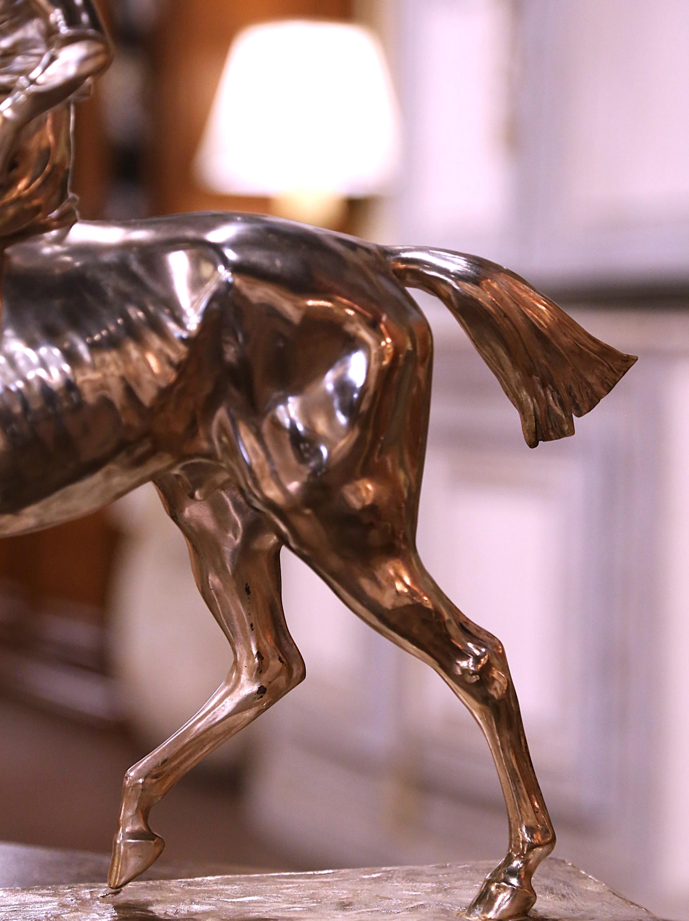 Early 20th Century German Silvered Jockey and Horse Sculpture Signed 