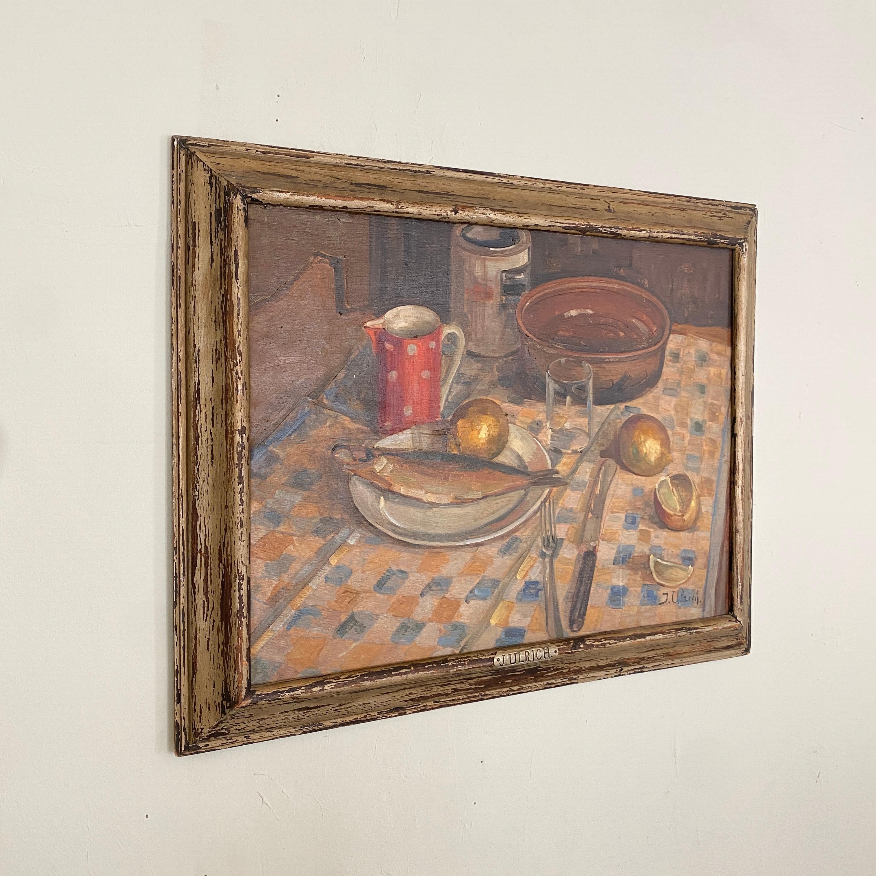 Hand-Painted Early 20th Century German Still Life Painting in the Original Frame, Around 1930