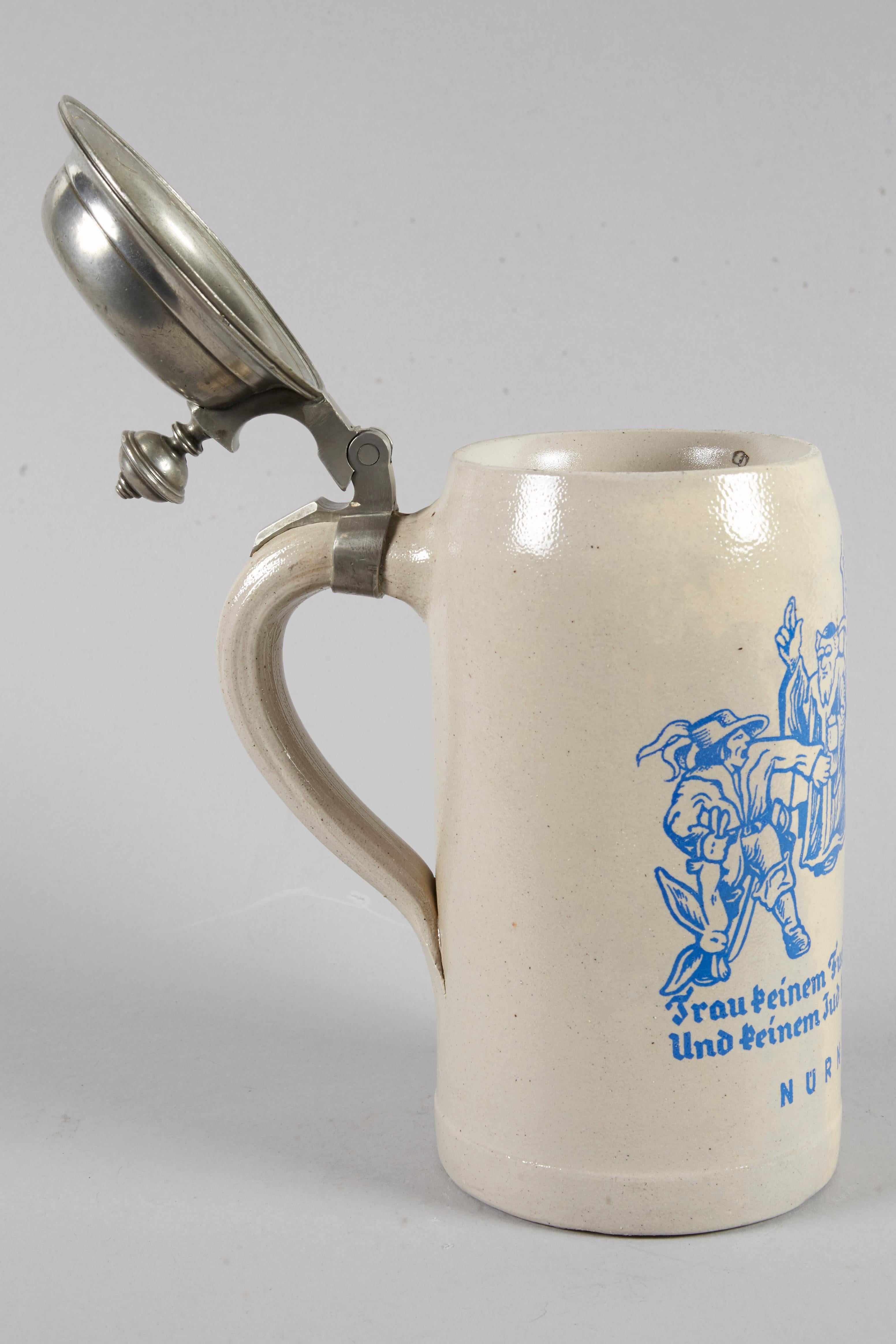 Early 20th Century German Stoneware Beer Stein For Sale 2