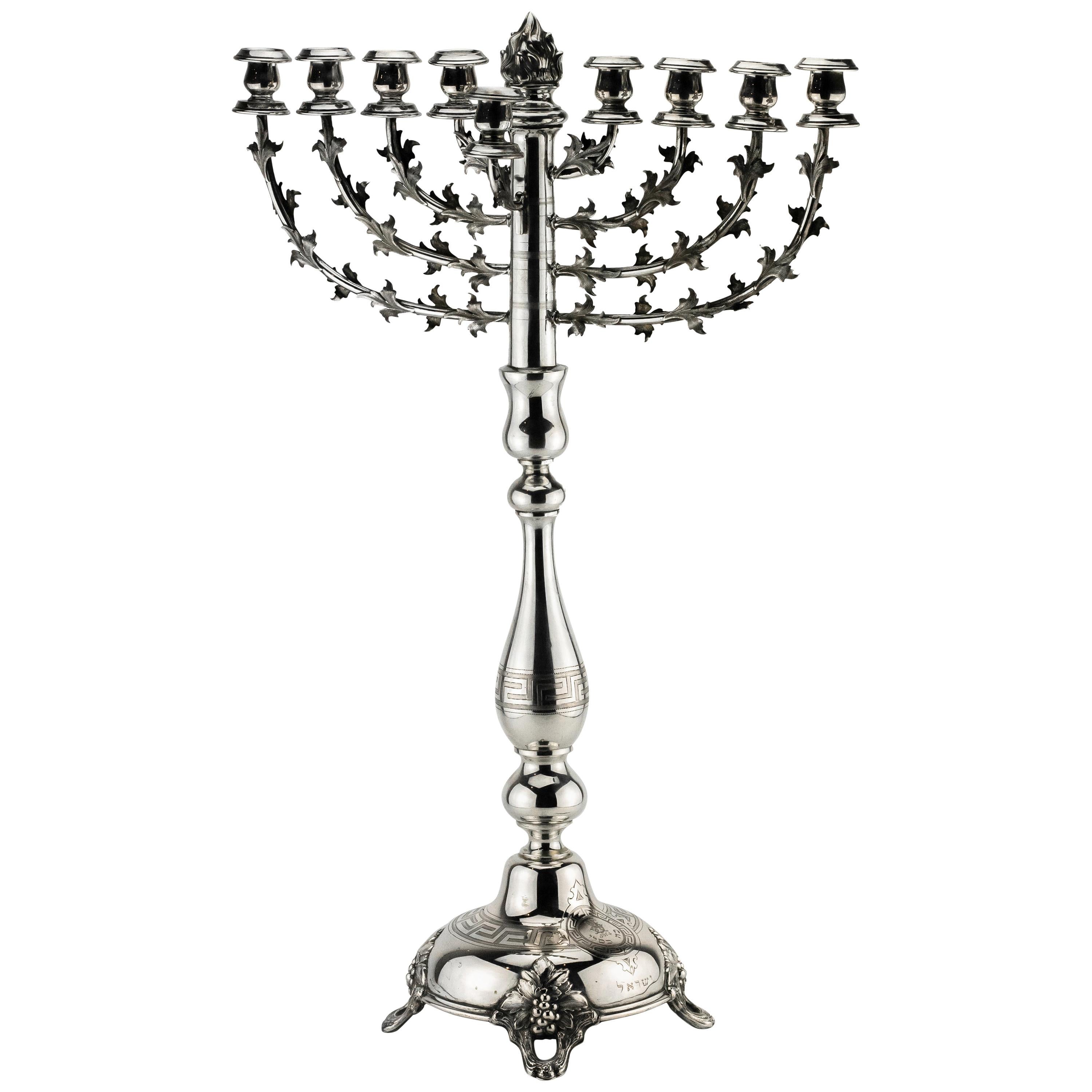 Early 20th Century German Synagogue Silver Hanukkah Lamp Menorah