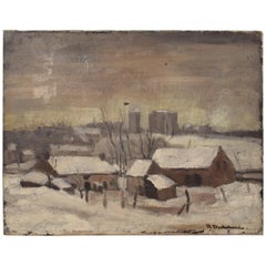 Deutsche Winterlandschaft des frühen 20. Jahrhunderts Ölgemälde auf Leinwand:: um 1920