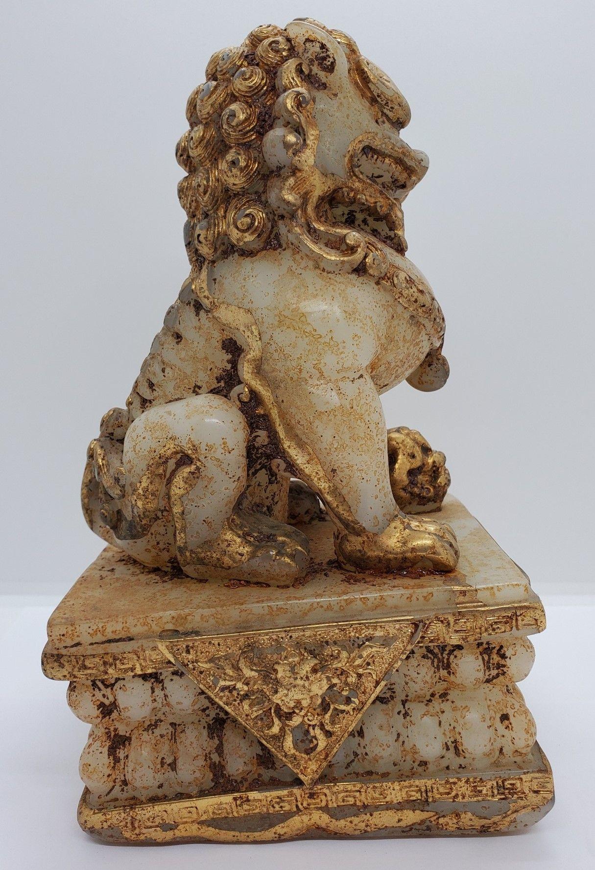Modern Early 20th Century Gilded Stone Foo Dog For Sale