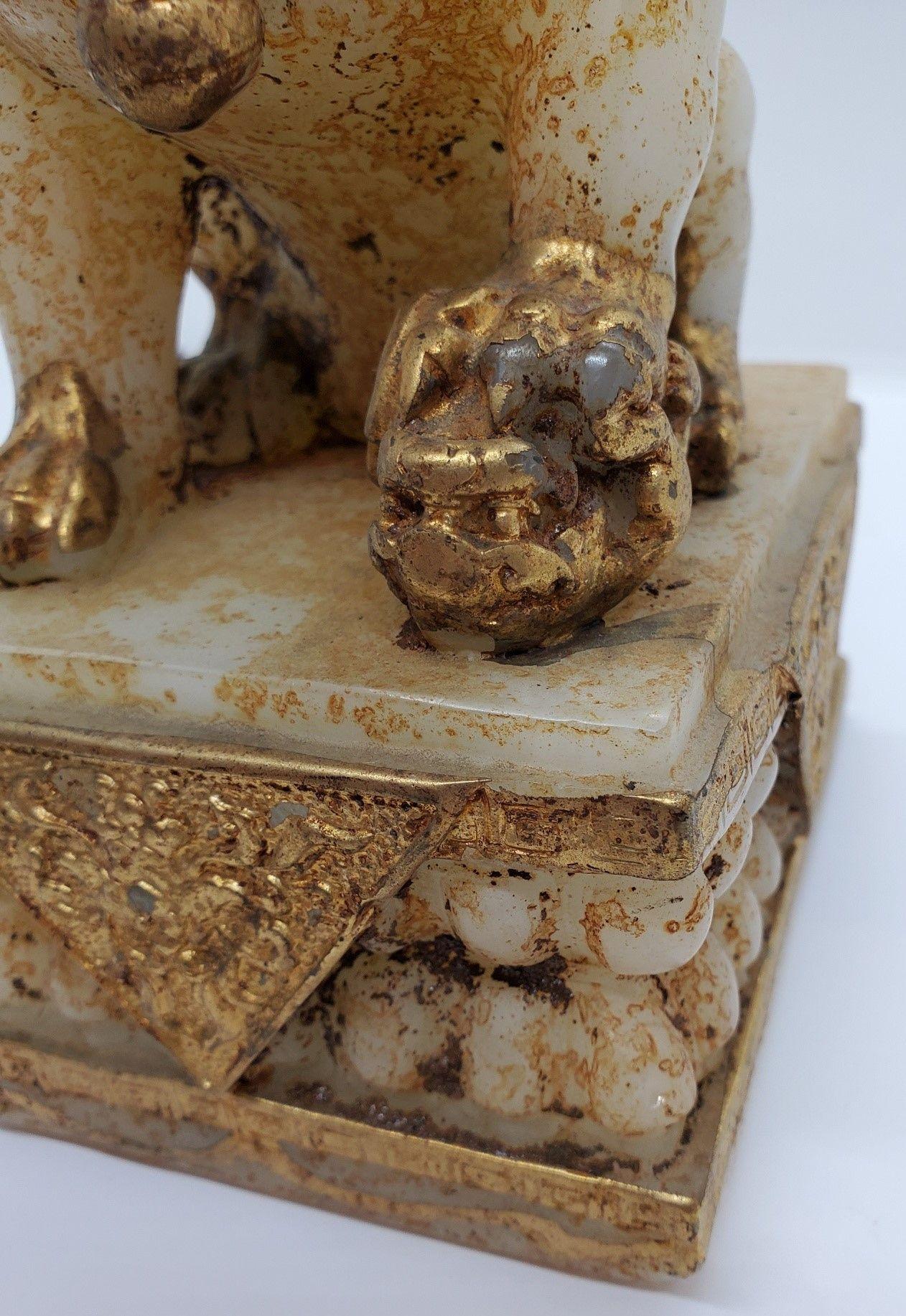 Early 20th Century Gilded Stone Foo Dog For Sale 1