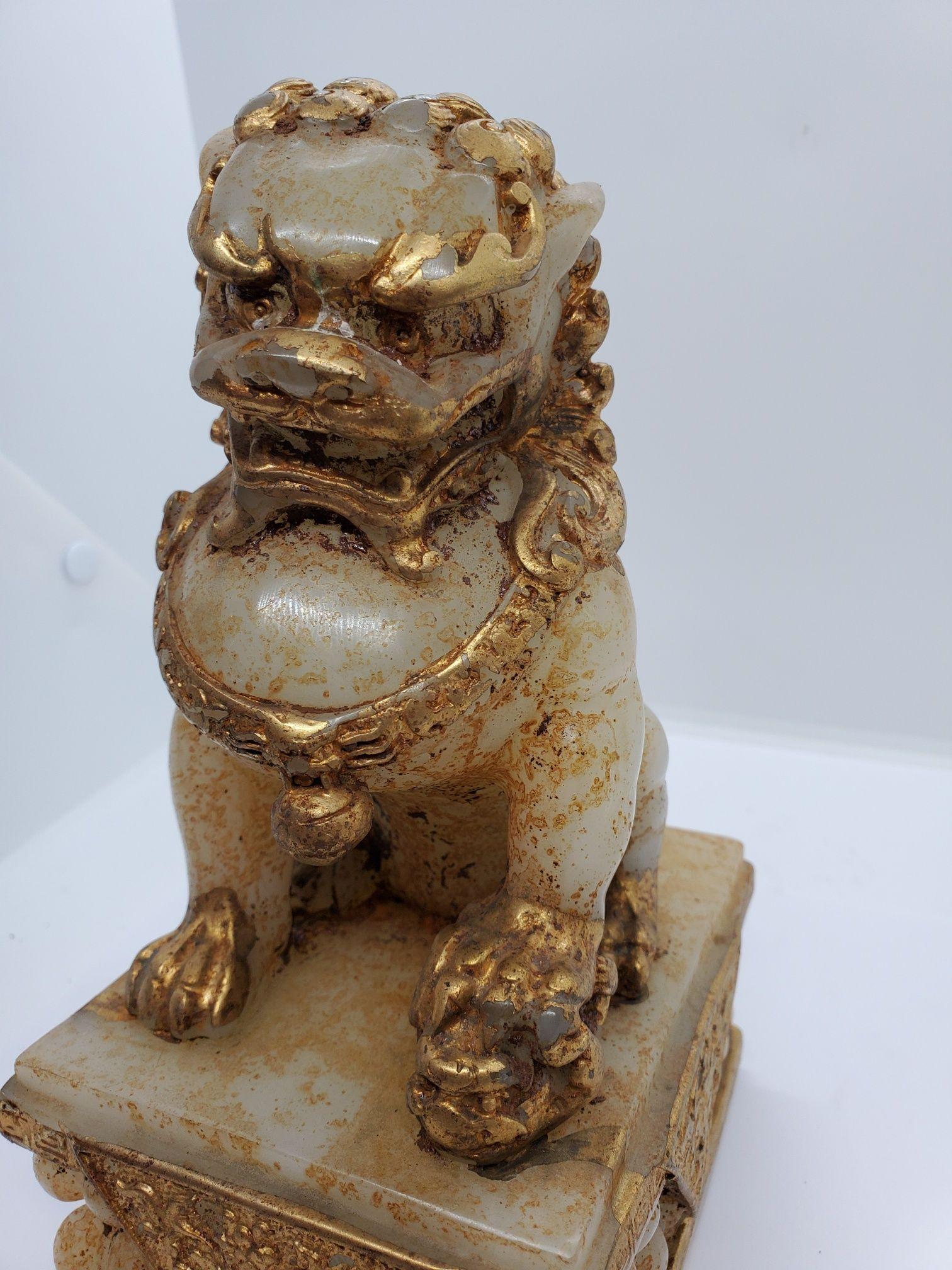 Early 20th Century Gilded Stone Foo Dog For Sale 2