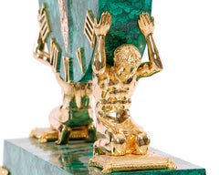 Early 20th Century Gilt and Patinated Bronze Malachite Mantle Clock