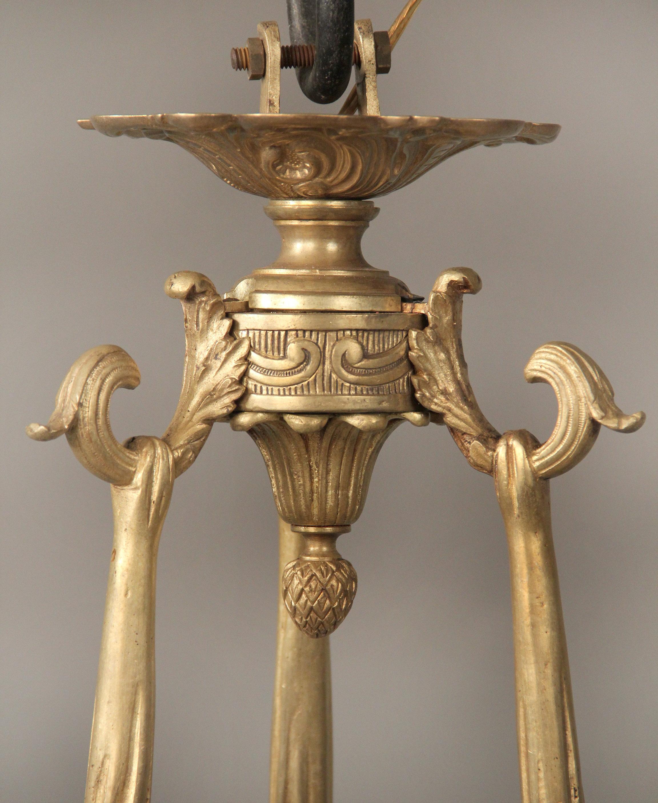 Belle Époque Early 20th Century Gilt and Patinated Bronze Nine-Light Empire Style Chandelier For Sale