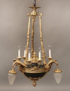 Early 20th Century Gilt and Patinated Bronze Nine-Light Empire Style Chandelier