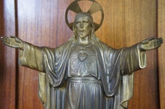 Early 20th Century Gilt Art Deco Christ Sculpture in Cast Spelter, Brass Halo