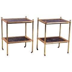 Early 20th Century Gilt Brass Étagère Incorporating Rare Panels of Marble, Pair