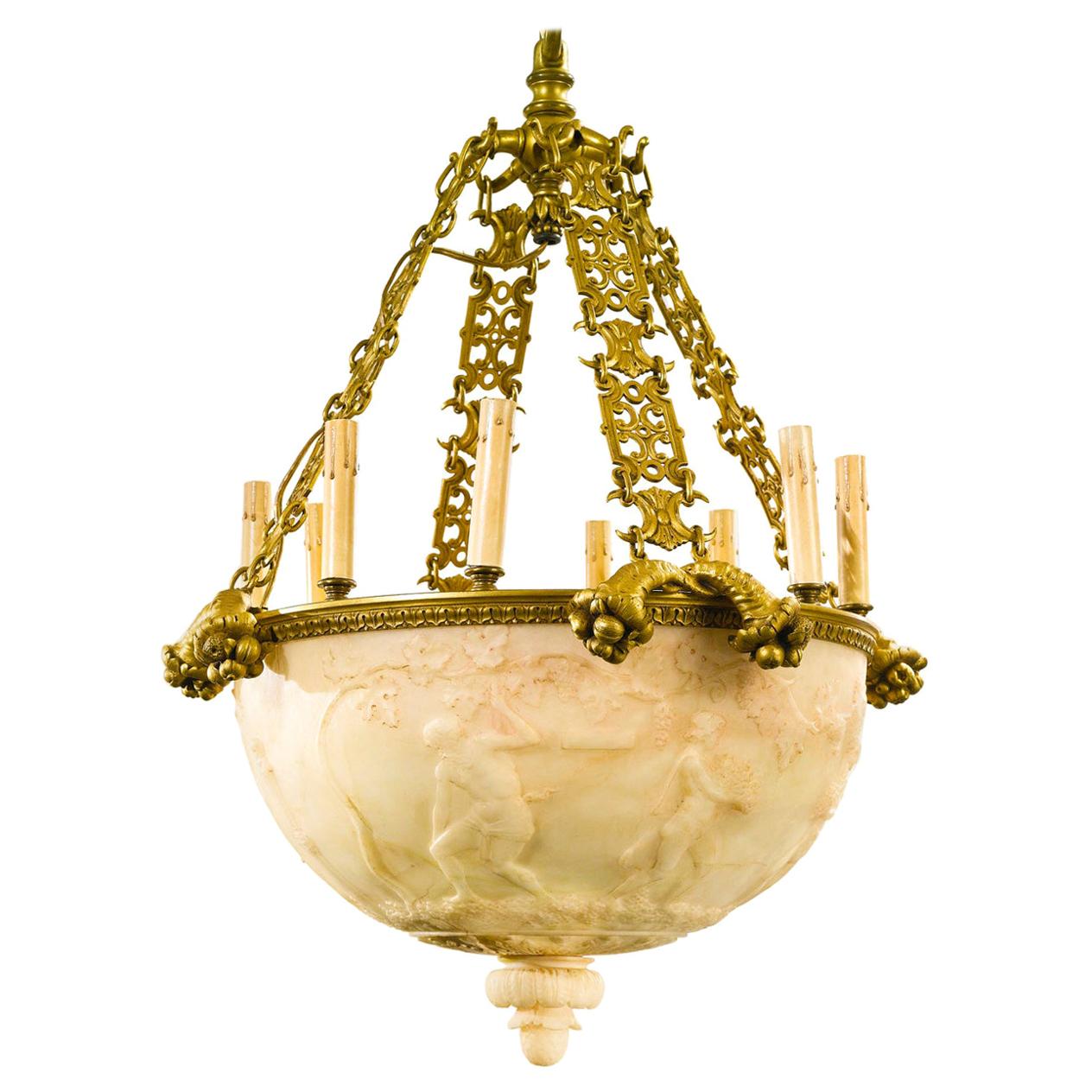 Early 20th Century Gilt-Bronze and Alabaster Chandelier by Edward F. Caldwell For Sale