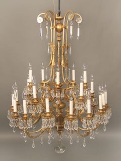 Early 20th Century Gilt Bronze and Drop Crystal Twenty Five Light Chandelier