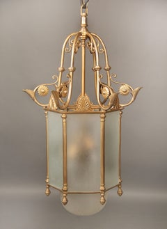 Early 20th Century Gilt Bronze and Etched Glass Lantern