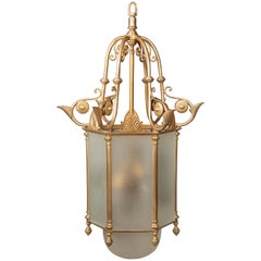 Early 20th Century Gilt Bronze and Etched Glass Lantern