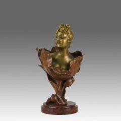 Busto de bronce dorado de principios del siglo XX titulado «Fée des Fleurs», obra de Henri Godet