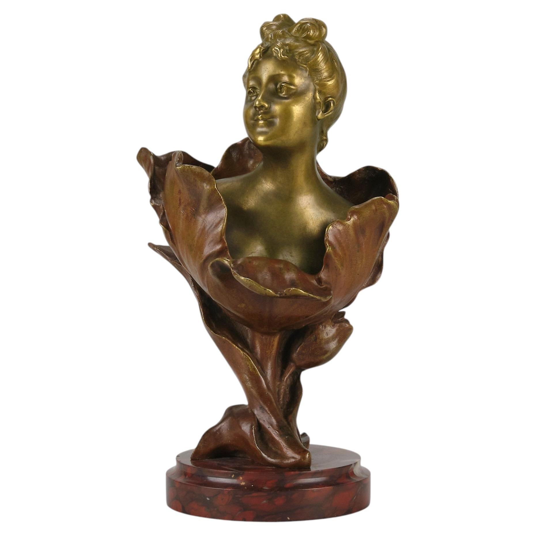 Early 20th Century Gilt Bronze Bust entitled "Fée des Fleurs" by Henri Godet For Sale