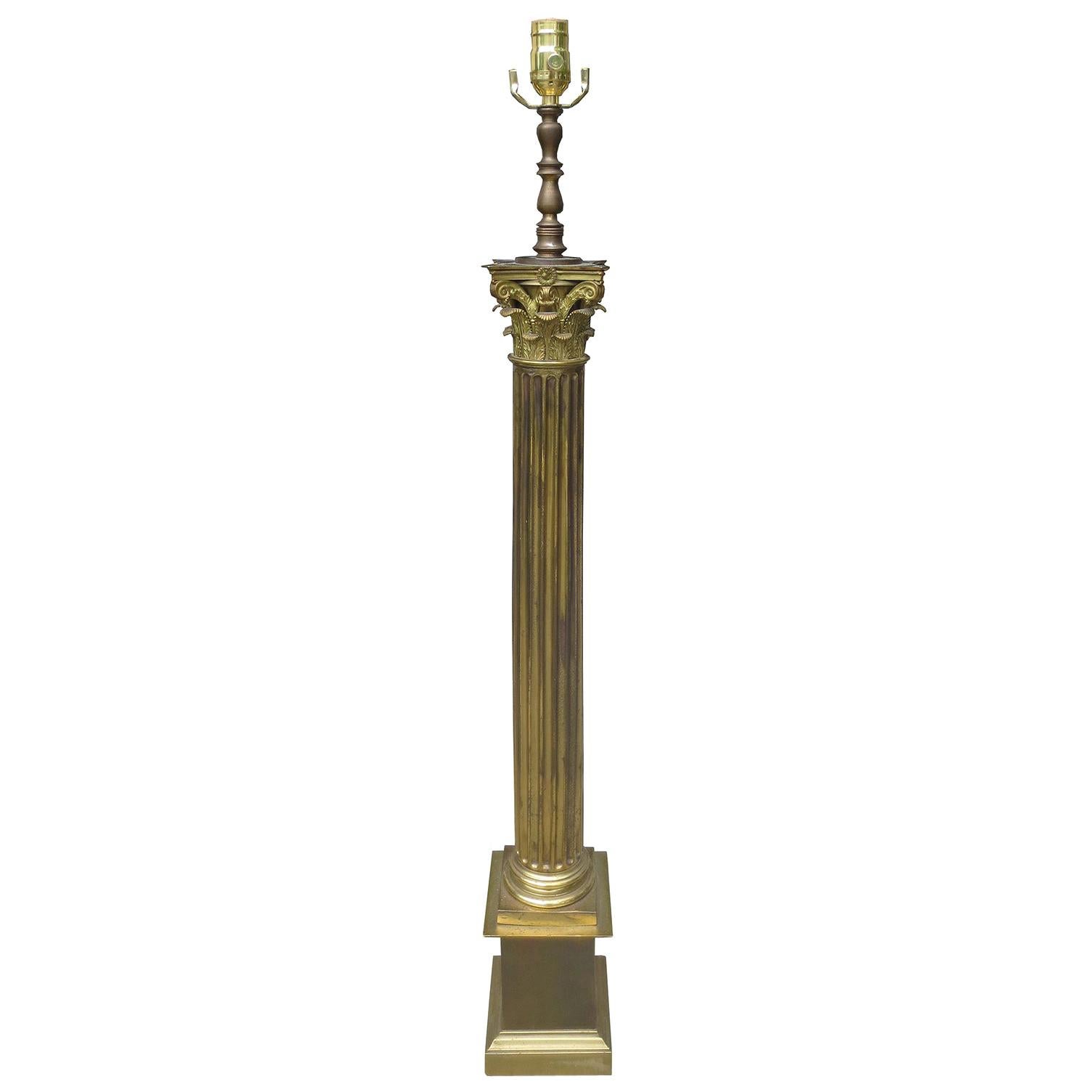 Early 20th Century Gilt Bronze Column Floor Lamp